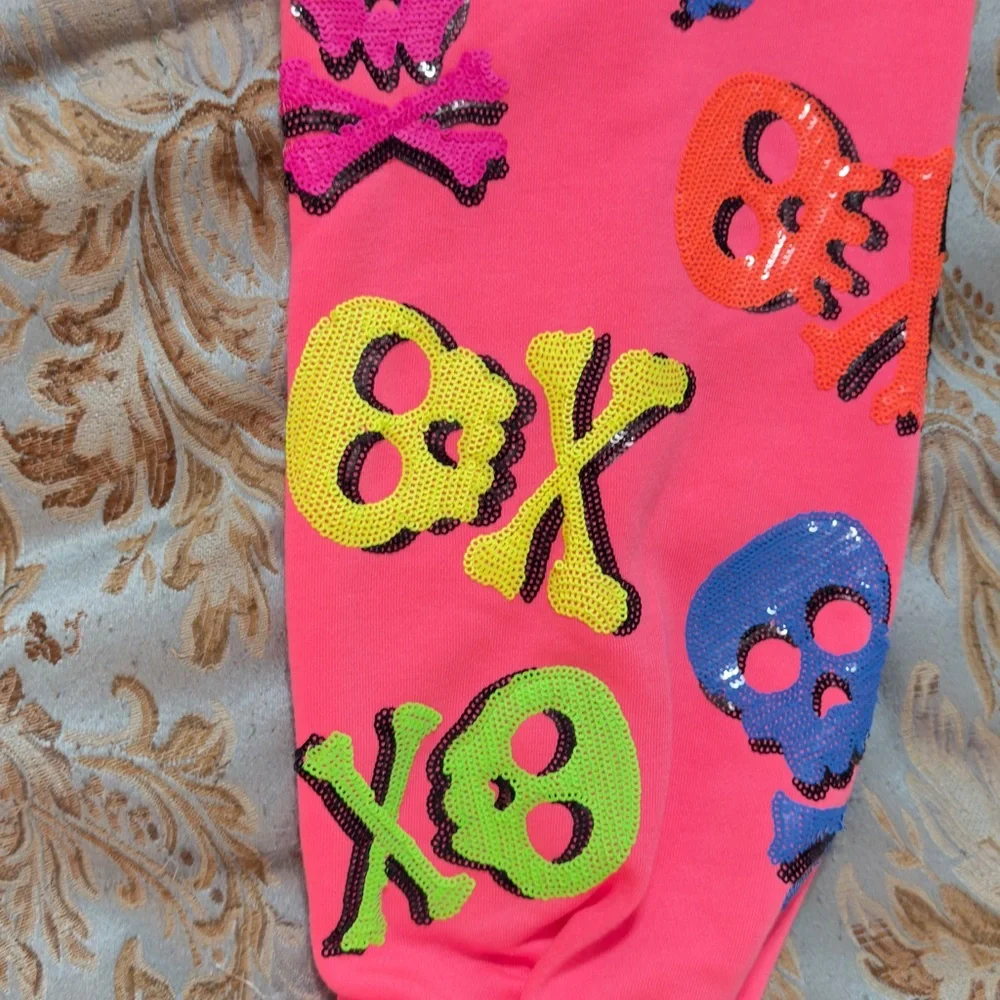 Queen of Sparkle NWT Colorful Skull Sequin Sweatshirt - Picture 15 of 16